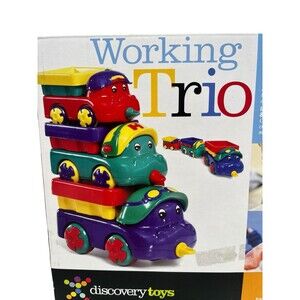 Vintage Discovery Toys Toddler 2002 Working Trio Dump Trucks Colorful Hippo NEW